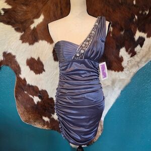 Hailey Logan One-Shoulder Blue Dress with Embellishments